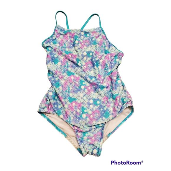 Girl's Speedo One Piece in a Mermaid Pattern (Teal, pink, purple) - Picture 1 of 6